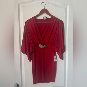 Y2K Sabora Style Red Rhinestone Belt Mini Dress | Made in USA | Kimono